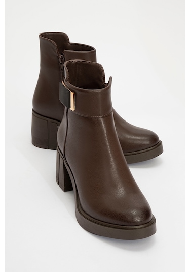 Rashe Kahverengi Tokalı Kadın Kalın Topuklu Bot kahverengi