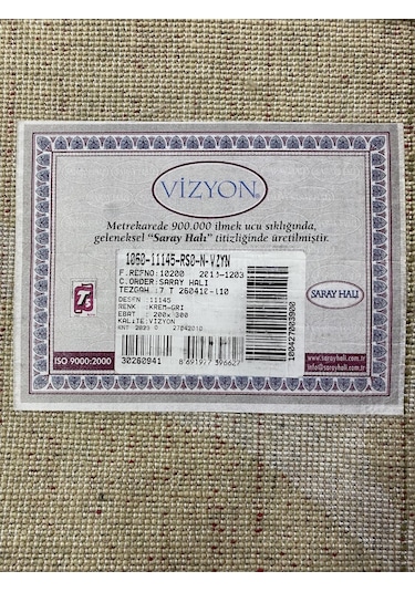 Saray Halı Vizyon 11145 Rs 200X300 Krem Gri Simli Ağaç Model 6 M2