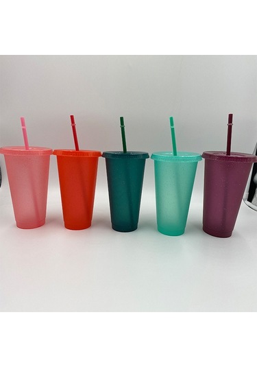 Su Şişesi Parlak Soğuk Kapaklı Bardak Saman İçme Bardağı Taşınabilir Yeniden Kullanılabilir Bardak