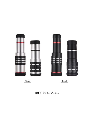 Yaozixa 18x Uzun Mesafe Telefoto Lens - Universal Telefon Kameraya Takılabilir - Gümüş Renk - Manuel Odaklama - Alüminyum Kasa + Optik Cam Lens