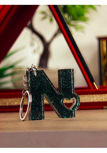 Harfli Anahtarlık Epoksi Kişiye Özel Yapım El Yapımı Harf Anahtarlık Kalp Model Özel Tasarım Hediyelik Ürün Kalp Desenli Simli Anahtarlık Altın - Siyah