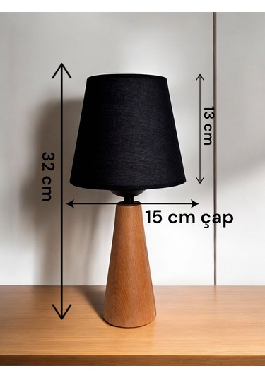 Bohem Ahşap Ayaklı Konik Abajur - Siyah Siyah