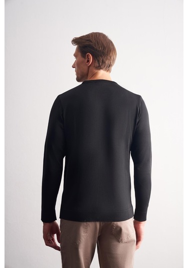 İmza Siyah Bisiklet Yaka Cepsiz Slim Fit Casual Triko Kazak Siyah