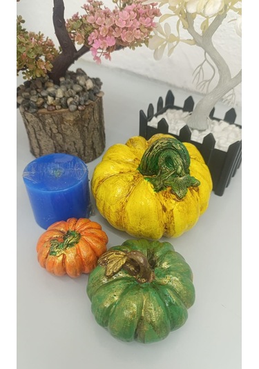 Artepieza Kabak Figürlü Dekor Seti Doğal Masa Süsleri-kabak & Mum Seti-biblo Dekoratif Set B. Boy Sarı 10 cm