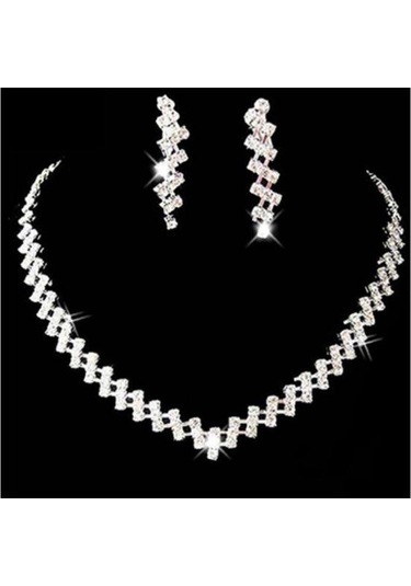 Rhinestone Set Zincir Gelin Zinciri Seti Takı Gümüş