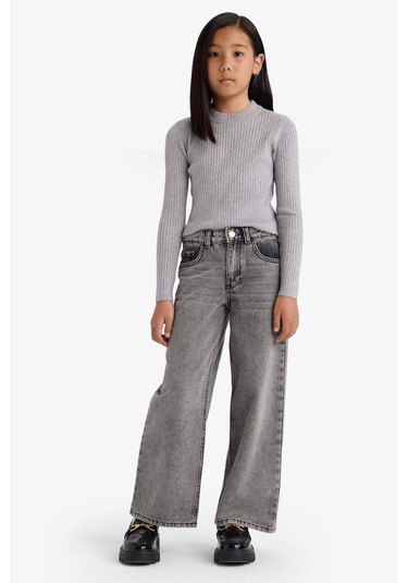 Defacto Kız Çocuk Fitted Bisiklet Yaka Ribana Kazak E9849a825augr28 Gri