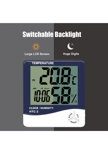 Teltree Htc-2 Dijital Sıcaklık Nem Ölçer, Dış Sensörlü, Aydınlatmalı Ekran Ve Alarm Fonksiyonu Pil Dahil Değil