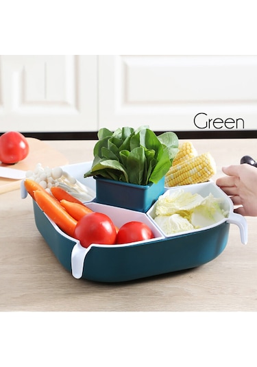 Xiyyadms Kırmızı 360 Derece Döner 5 Bölmeli Plastik Yemek Sepeti - Sulama Delikli, Yemek Saklama Ve Servis İçin, Geniş Kapasite, Ev Ve Partiler İçin Kırmızı