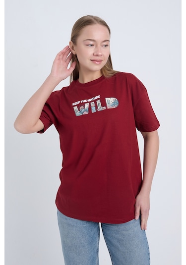 Velvoria Unisex Oversize Bordo Wild T-shirt