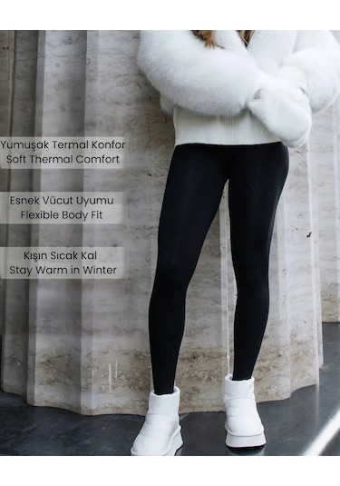 Kadın Outdoor Göbek Toparlayıcı Soğuklara Karşı Etkili Esnek Kışlık Tayt Sıcak Tutan Termal İçlik Siyah