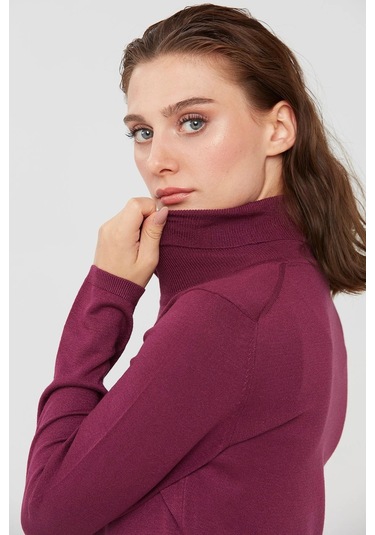 Desen Triko Kadın Likralı Uzun Kollu Basic Tam Balıkçı Bluz 20017 Mürdüm Mürdüm