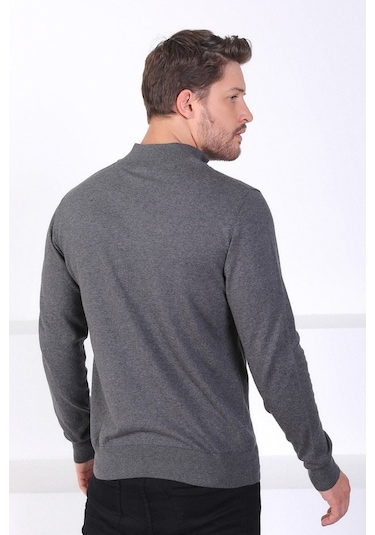 Ferraro Antrasit Dik Yaka Düz Renk Pamuk Erkek Kazak Antrasit