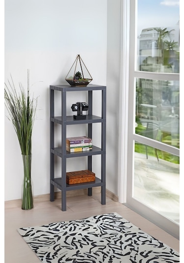 4 Katlı Dikey Raf Düzenleyici Plastik Raf Ünitesi Siyah, Kitaplık Gri