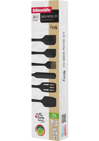 Silikon Mutfak Seti 6 Lı, Isıya Dayanıklı Yanmaz Yapışmaz Silikon Spatula Seti 6 Parça Siyah Siyah
