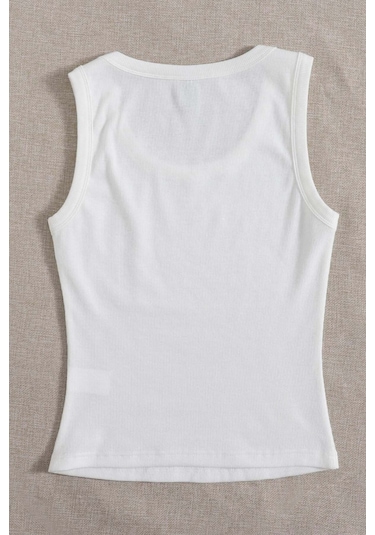 Merry See Düz Renk Kadın Kolsuz Bluz Crop Top Beyaz