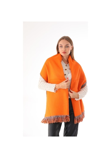 Çift Taraflı Yumuşak Dokulu Turuncu Şal Atkı Turuncu