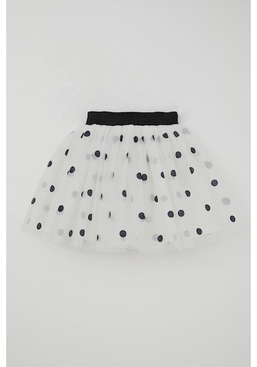 Breeze Kız Çocuk Tütü Etek Puan Desenli Simli Beli Lastikli 5-10 Yaş, Beyaz Beyaz