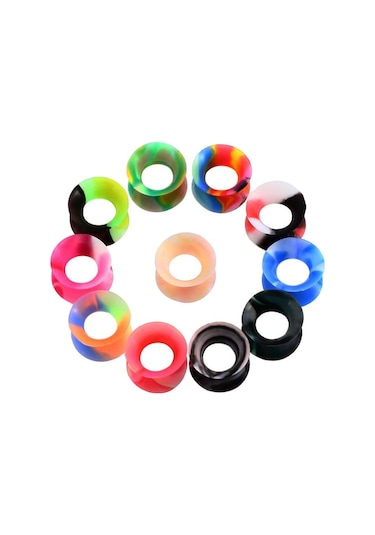 Suntek 11 Çift Esnek Silikon Alevlendi Fişler Tünel Kulak 12mm Çok Renkli