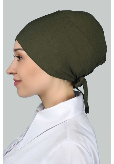 Altobeh Kadın Pratik Dikişsiz Bağcıklı Kaymayan Tesettür Penye Bone - Haki