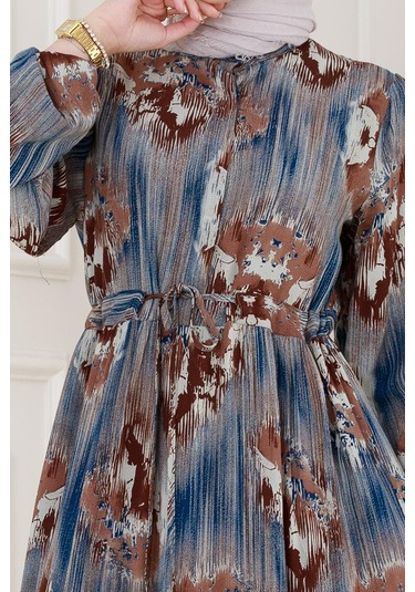 Beli Tünelli Hera Viscon Elbise-mavi-5313 Mavi