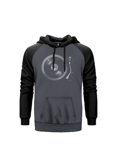 Gramafon Skatch Gri Reglan Kol Kapşonlu Unisex Sweatshirt Gri