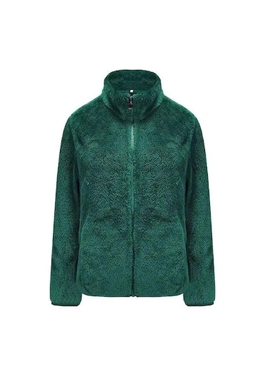 Yeşil Çift Taraflı Polar Ceket Kadın Kısa Büyük Boy Mercan Kadife Sonbahar Ve Kış Kalınlaşmış Sıcak Polar Ceket Kadın Kazak Yeşil