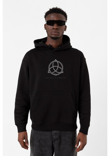 Dark Everything Is Connected Siyah Erkek 3ip Kapşonlu Sweatshirt 001