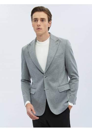 Gri Düz Modern Fit Yün Karışımlı Ceket 6 Drop Gri