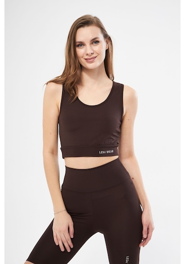 Lesa Wear Halter Yaka Spor Sütyeni Crop Top Kahverengi