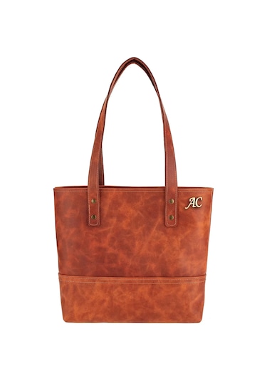 Twingold İsme Özel Tote Bag El Omuz Çantası - %100 Rainbow Deri - Ac03003 - Tobacco Tobacco
