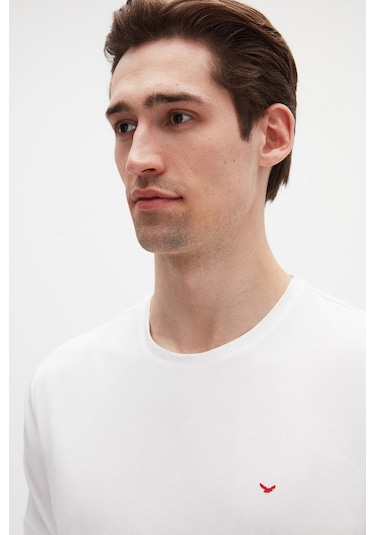 Ds Damat Regular Fit Ekru Düz Nakışlı %100 Pamuk T-shirt 4hc140632006m Ekru