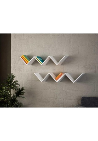 Dekorister Zig Zag Kitaplık Beyaz