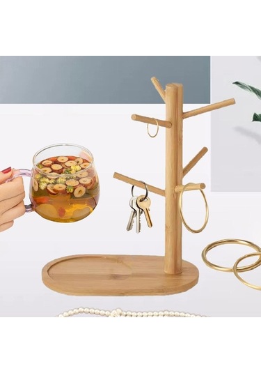 Pazly Suntek Kahve Kupa Ağacı Tezgah Üstü Çok Fonksiyonlu Mutfak Ahşap Organizatör Odun