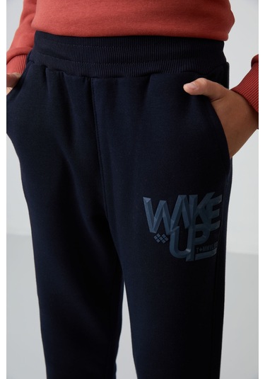 Tommy Life Kiremit-lacivert Pamuklu Kalın İçi Tüylü Yumuşak Dokulu Standart Fit Baskılı Erkek Çocuk Eşofman Ta Kiremit