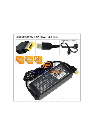 Lenovo Uyumlu 20V 3.25A Usb 65W Notebook Adaptörü KARE UC RNA-IB07