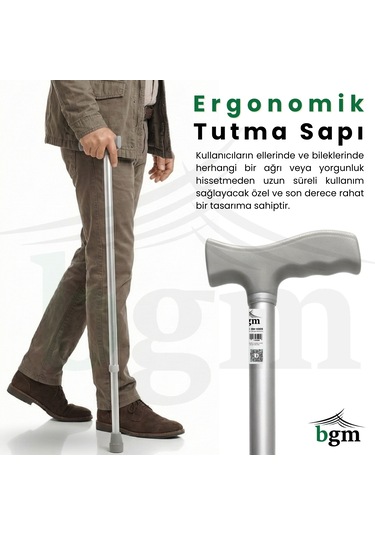 Baston Ayarlanabilir Denge Bastonu - Açık Gri - Alüminyum Yüksek Kalite