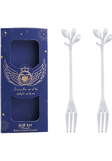Sones 2 Adet / Paket Paslanmaz Çelik Kaşık Ve Çatal Bıçak Takımı, Stil: Yaprak Çatal + Mavi Kutu Diğer