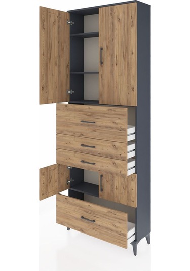 Arges Dolap 4 Raflı 4 Çekmeceli 4 Kapaklı 88x30x243 Antrasit-çam Antrasit