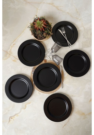 Keramika Mat Siyah İyonya Servis Tabağı 26 Cm 6 Adet 956 Siyah