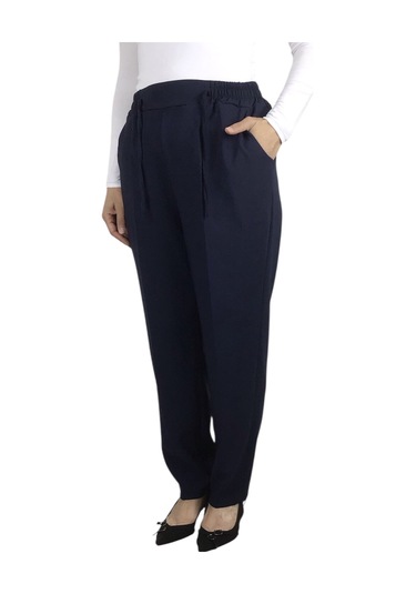 Kadın Beli Lastikli Boru Paça Pantolon Lacivert