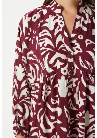 Prive Kadın Showy Bordo %100 Viskon Maksi Boy Elbise Bordo - Krem