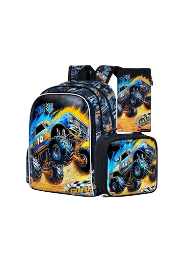 Maxaccess 16 Oen Car Hy 3 Adet Sırt Çantası Seti Erkek Çocuk Okul Sırt Çantası Ve Yemek Kutusu Siyah Yeşil 16 Oen Araba Hy