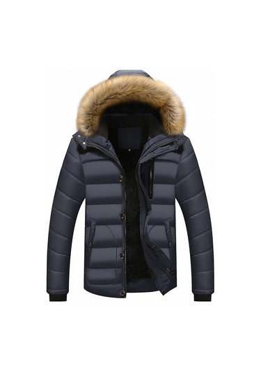 Erkek Polar Soğuk Dayanıklı Kapüşonlu Mont Koyu Mavi