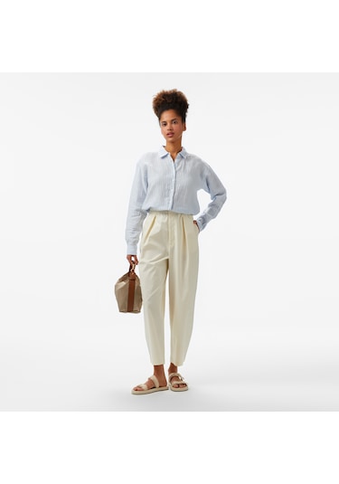Nautica Kadın Mavi Regular Fit Keten Çizgili Gömlek Çizgili 55w081t Mavi