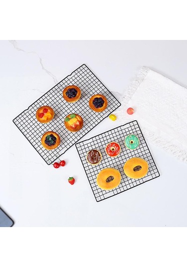 Paslanmaz Çelik Yapışmaz Tel Izgara Hamur İşleri Tepsisi Kek Pişirme Soğutma Rafı Fırın Mutfak Pizza Ekmek Kurabiye Tutucu Barbekü Rafı Siyah