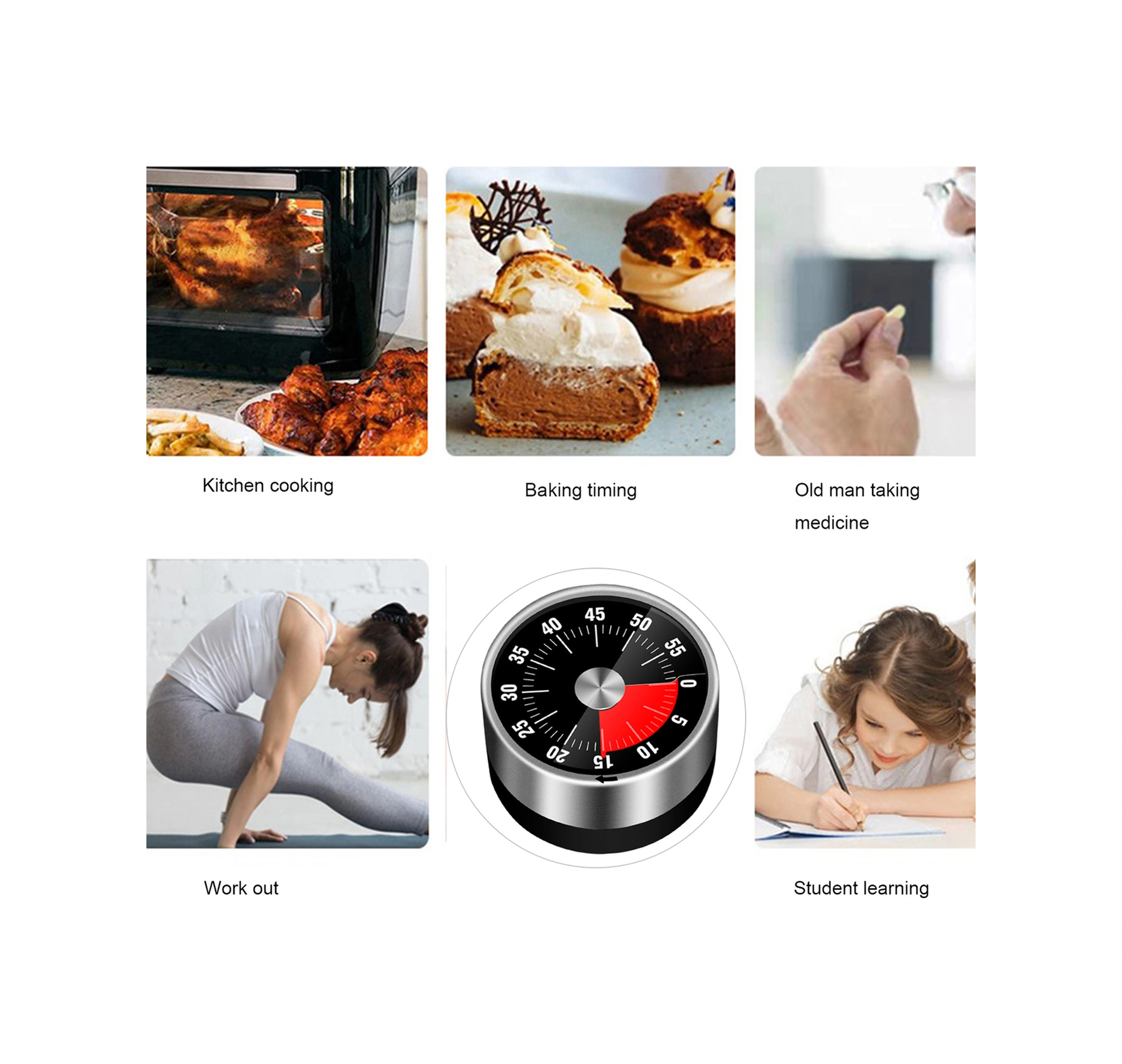 Yunboo Siyah Metal Mutfak Zamanlayıcı - 78x32mm, 126g, Fonksiyonel Zaman Takibi Aleti Siyah