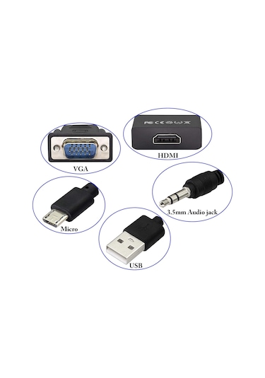 VGA - HDMI Dönüştürücü Adaptör Çıkış 1080P VGA Erkek - HDMI Dişi