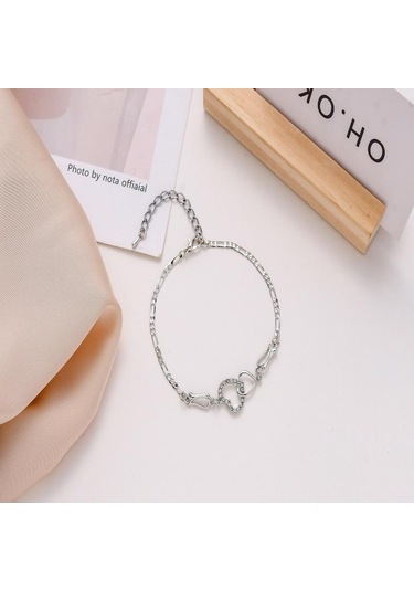 Gümüş Moda Çift Kalp Halhal Bilezik Kadın Altın Renk Bilezik Düğün Nişan Takı Hediyeler Gümüş