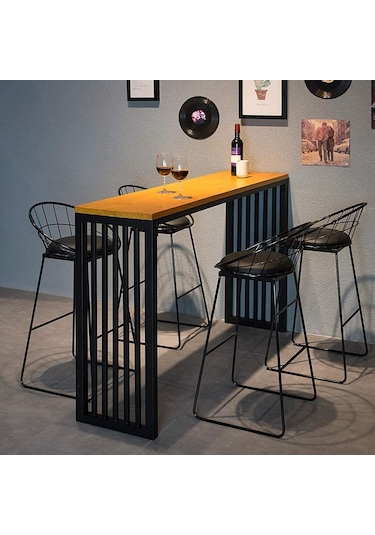 Ilgitrafik Bar Masası Yüksek Mutfak Masası, Retro Tasarım Ahşaplı Masa