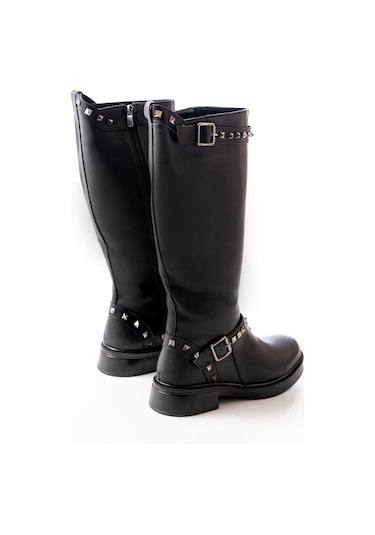 02-307 Siyah Düz Topuklu Günlük Bayan Binici Çizme Resimdeki Renk